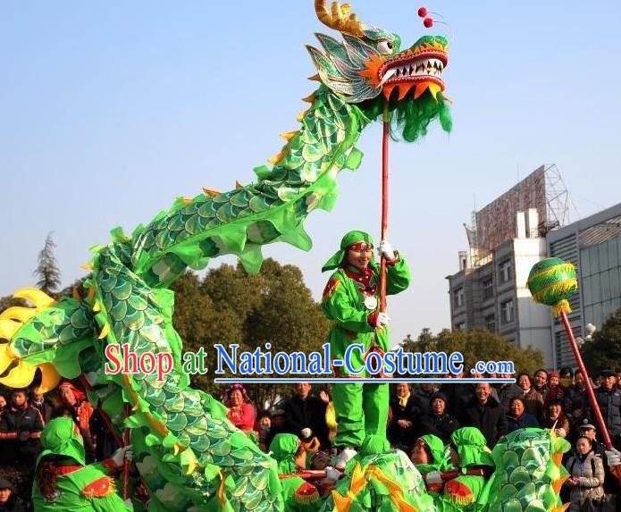 10 Meters Brand New Green Chinese Dragon Dance Costume Complete Set for 6 People