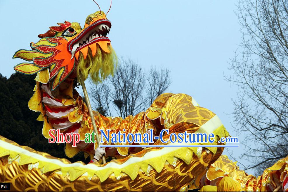 10 Meters Brand New Gold Chinese Dragon Dance Costume Complete Set