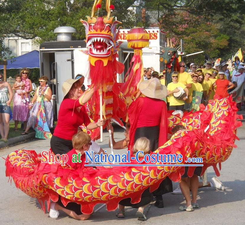 10 Meters Chinese Spring Festival Red Dragon Dance Costume for 6 People