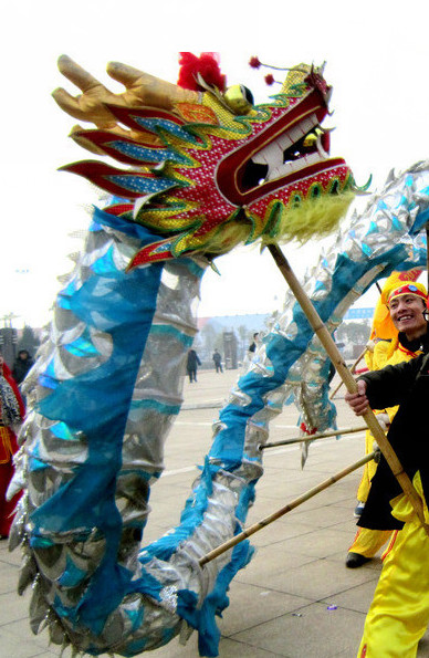 18 Meters Silver and Blue Dragon Dance Equipment for 10 People