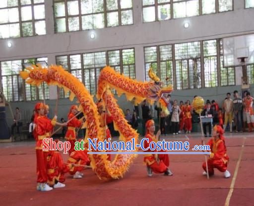 12 Meters Chinese Yellow Red Dragon Dance Equipment for 8 Kids