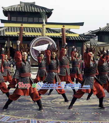 Ancient Chinese Solider Armor Costumes and Crown Complete Set