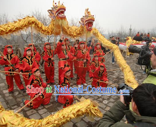 Parade and Competition Shinning Gold Dragon Dance National Costumes Complete Set for Eight Kids