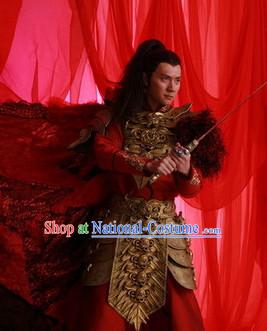 Chinese Costume Period of the Northern and Southern Dynasties Lanling Emperor Armor Costume and Cape Complete Set for Men