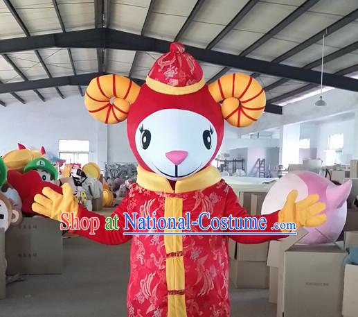 Chinese New Year Laughing Female Sheep Goat Mascot Costumes Complete Set