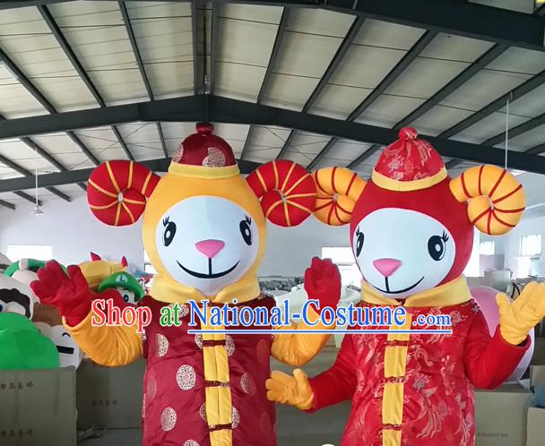 Chinese New Year Laughing Male and Female Sheep Goat Mascot Costumes Complete Set