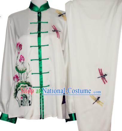 Traditional Tai Chi Chuan Embroidery Dragonfly and Lotus Silk Outfit