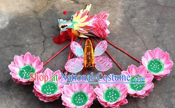 Asian Handmade Lotus Flower Dragon Dance Equipments Complete Set