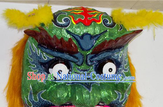 Asian Chinese Qing Shi Taiwan Green Lion Costume Complete Set