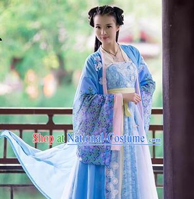 China Ancient Beauty Hanfu Long Robes Clothes Halloween Costume Complete Set for Women