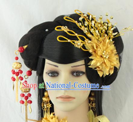 Ancient Chinese Empress Black Wigs and Hair Jewelry