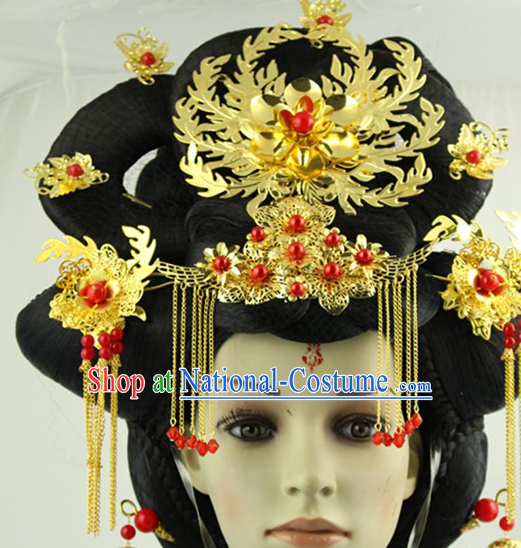 Ancient Chinese Empress Long Black Wigs and Handmade Hairpieces