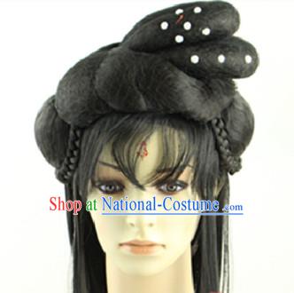 Ancient Chinese Fairy Long Black Wigs Headpieces