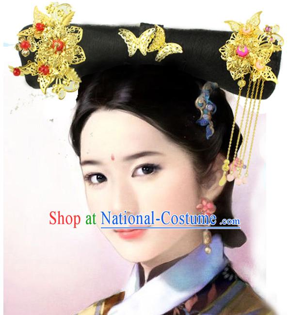 Ancient Chinese Qing Princess Black Wigs and Hairpieces