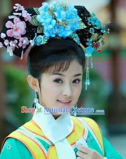 Ancient Chinese Palace Lady Qing Dynasty Wigs and Handmade Hair Accessories