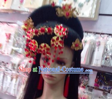 Ancient Chinese Fairy Black Wigs and Hair Jewelry