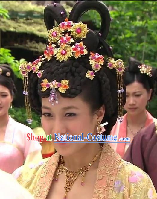 Ancient Chinese Princess Black Wigs and Hair Jewelry