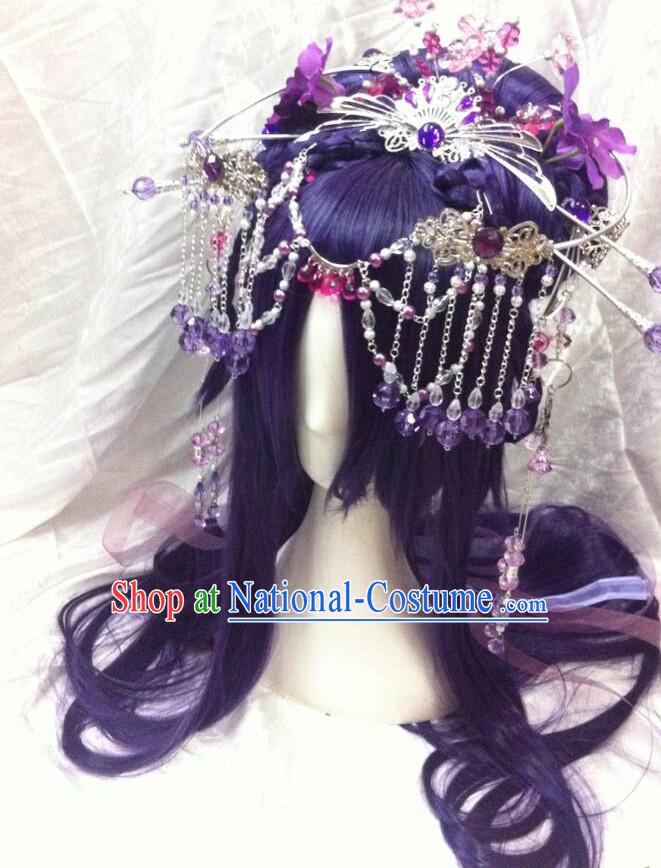 Chinese Fairy Legend Queen Princess Emperor Cosplay Long Wigs and Hair Accessories