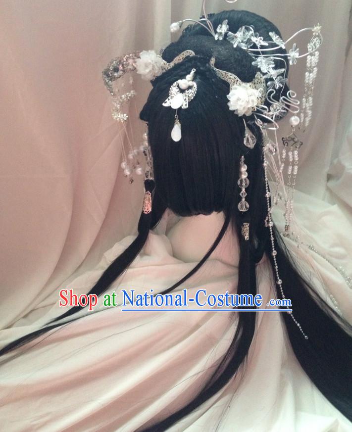 Chinese Fairy Legend Queen Princess Emperor Cosplay Long Wigs and Hair Accessories Jewelry