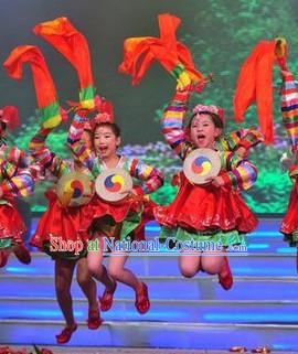 Chinese Drum Dance Costumes and Hairpieces for Kdis