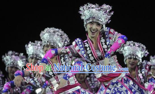 Chinese Miao Dance Costumes and Hat Complete Set for Women