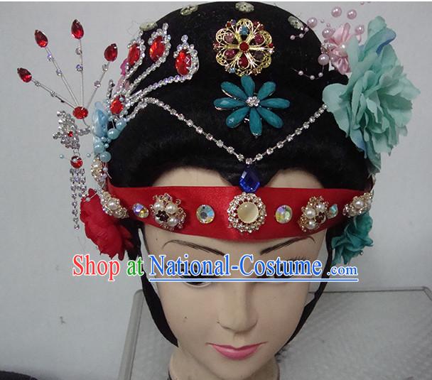 Chinese Opera Peking Opera Cantonese Opera Pearl Tower Hairstyles Fascinators Fascinator Wholesale Jewelry Hair Pieces and Black Wigs