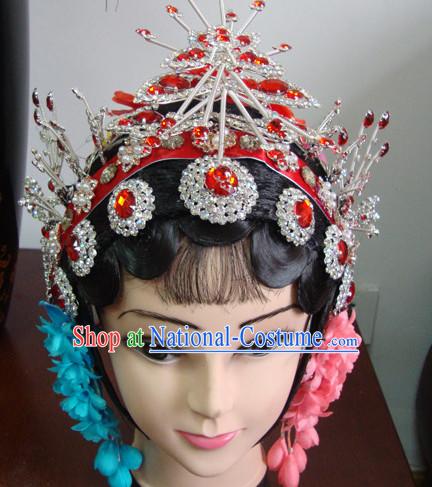 Chinese Stage Theatrical Performances Pan Fu Suo Fu Hua Dan Black Long Wigs and Hair Pieces Set