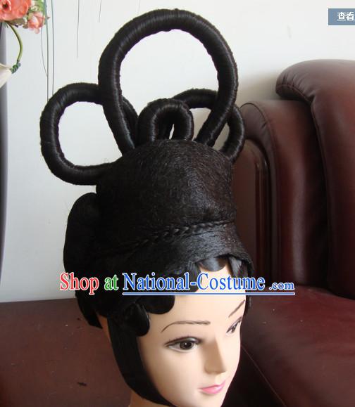 Ancient Chinese Stage Queen Black Long Wigs