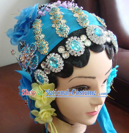 Chinese Stage Qin Xiang Lian Hair Jewelry and Black Long Wigs