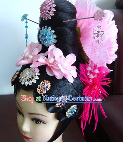 Ancient Chinese Peking Opera Hua Tan Hairstyles Long Black Wigs  Fascinators Fascinator Wholesale Jewelry Hair Pieces