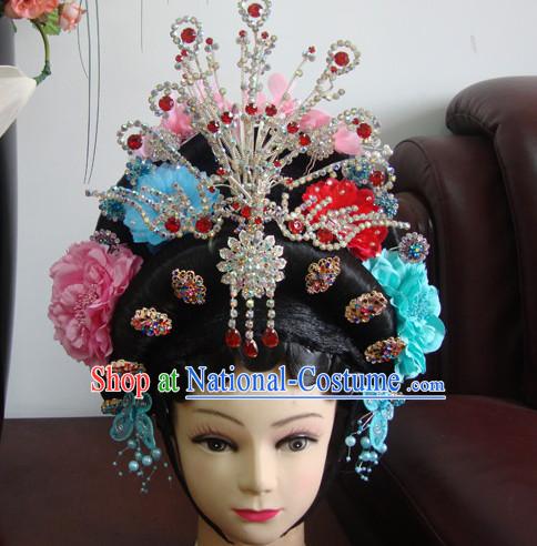 China Guang Dong Opera Hua Tan Hairstyles Long Black Wigs  Fascinators Fascinator Wholesale Jewelry Hair Pieces