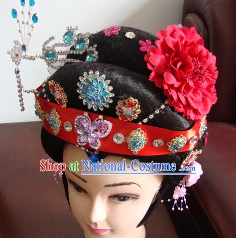 China Beijing Opera Hua Tan Hairstyles Long Black Wigs Fascinators Fascinator Wholesale Jewelry Hair Pieces