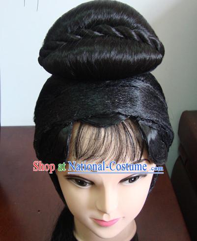 China Stage Performance Qing Yi Hairstyles Long Black Wigs