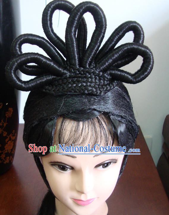 China Stage Performance Qing Yi Hairstyles Long Black Wigs Fascinators Fascinator Wholesale Jewelry Hair Pieces