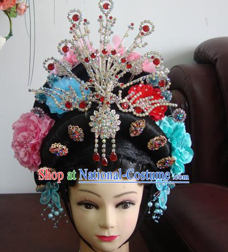 China Opera Hua Tan Phoenix Hairstyles Long Black Wigs Fascinators Fascinator Wholesale Jewelry Hair Pieces