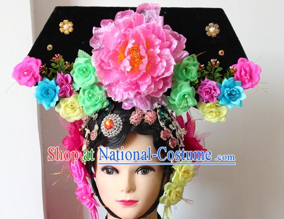 Chinese Qing Princess Phoenix Hairstyles Long Black Wigs Fascinators Fascinator Wholesale Jewelry Hair Pieces