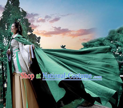 Chinese Costume Traditional Clothing Long Green Mantle