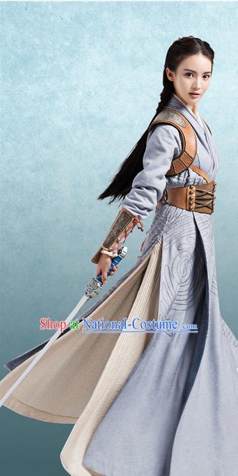 Chinese Ancient Superhero Female Costumes Garment Complete Set