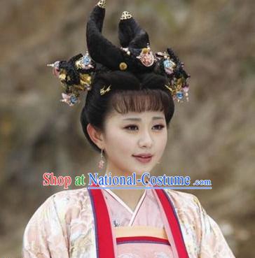 Chinese Ancient Princess Black Wigs and Hair Jewelry Set