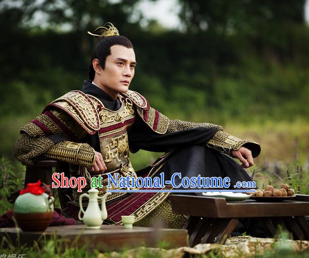 Chinese Ancient Emperor Armor Dresses online Designer Halloween Costume Wedding Gowns Dance Costumes Cosplay and Hair Jewelry Complete Set