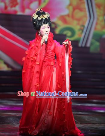 Chinese Ancient Empress Red Wedding Dresses online Designer Halloween Costume Wedding Gowns Dance Costumes Cosplay and Hair Jewelry Complete Set