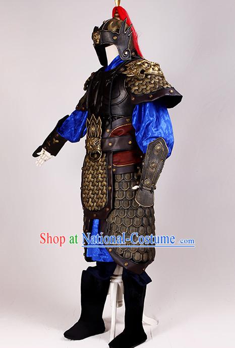 Ancient Chinese Knight Armor Costumes and Helmet Complete Set for Men