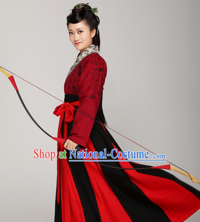 Chinese Ancient Female Archer Halloween Costumes and Hair Jewelry for Women xxxxxl