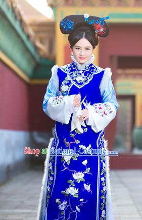 Asian Chinese Ancient Qing Princess Halloween Costume Cosplay Costumes and Hair Accessories Complete Set