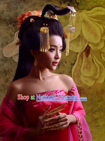 Chinese Ancient Beauty Black Wigs and Hair Jewelry