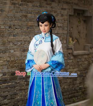 Asian Chinese Qing Dynasty Lady Clothing and Hair Decorations Complete Set