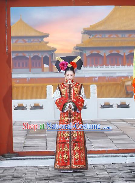 Asian Chinese Qing Dynasty Princess Clothing and Headpieces Complete Set