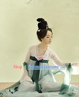 Asian Chinese Tang Dynasty Girls Hanfu Costumes and Hair Accessories Complete Set