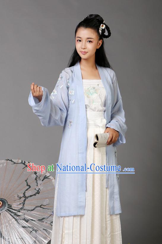 Ancient Chinese Song Dynasty Female Hanfu Costumes Clothes and Hair Jewelry Complete Set for Women