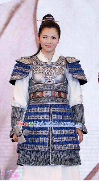 Ancient Chinese Female General Superhero Armor Costumes and Hair Jewelry for Women